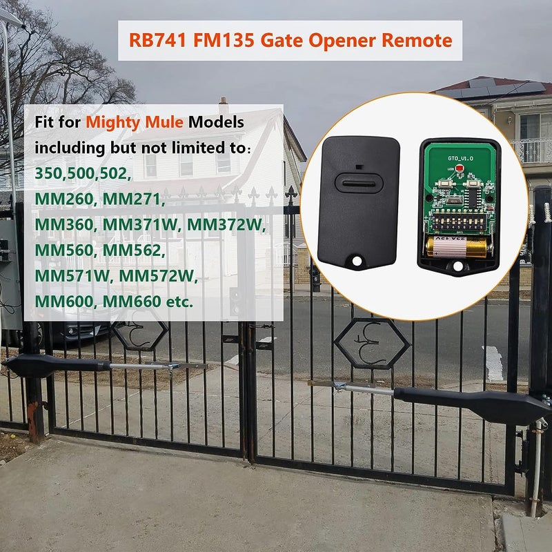 Cooouds RB741 for Mighty Mule Gate Opener Remote, 318MHZ Gate Remote Control for GTO Gate Openers, 9 Dip FM135 Gate Transmitter for MM371W MM572W etc. Gate Clicker Garage Door Entry Controller (4 Pack) - Image 3