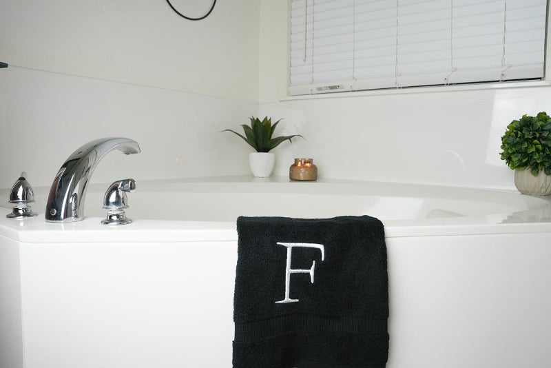 Decorvo Black Monogrammed Hand Towel for Bathroom - Initial Hotel Quality Decorative Embroidered Luxury Towel for Powder Room  Spa - GOTS Organic Certified - Set of 2 Letter F  - Image 5