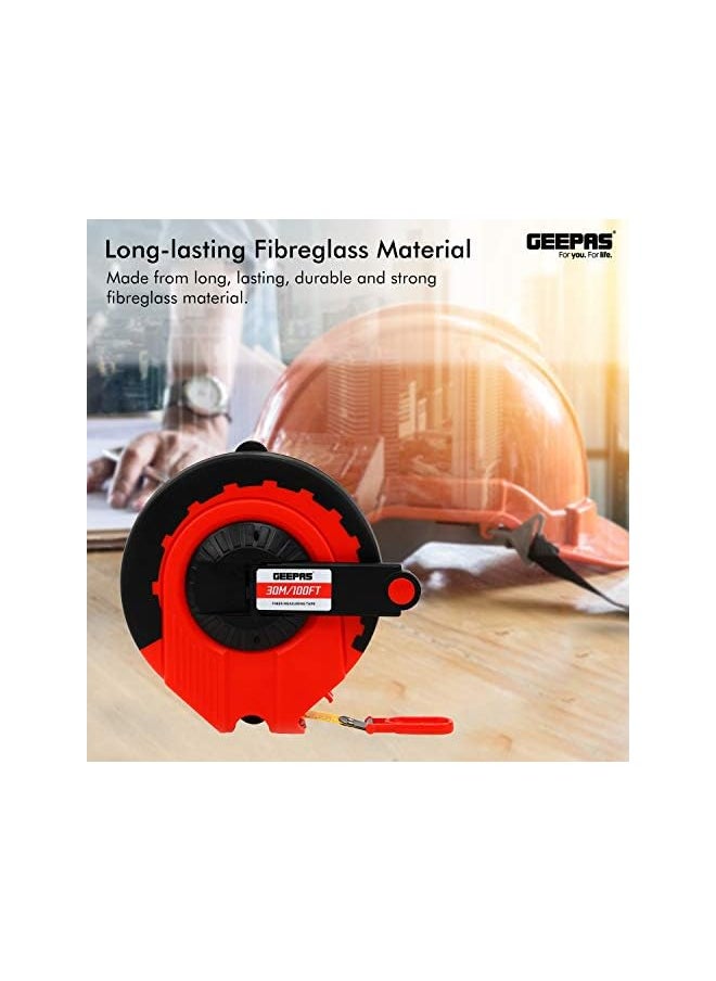 GEEPAS - Geepas GT59013 30M Fibre Measuring Tape - Long Fibreglass Measuring Tape Made of Strong and Long-lasting ABS Tough Outer Case and Metal Ring at End - Image 1