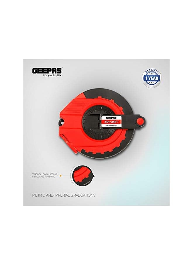 GEEPAS - Geepas GT59013 30M Fibre Measuring Tape - Long Fibreglass Measuring Tape Made of Strong and Long-lasting ABS Tough Outer Case and Metal Ring at End - Image 1