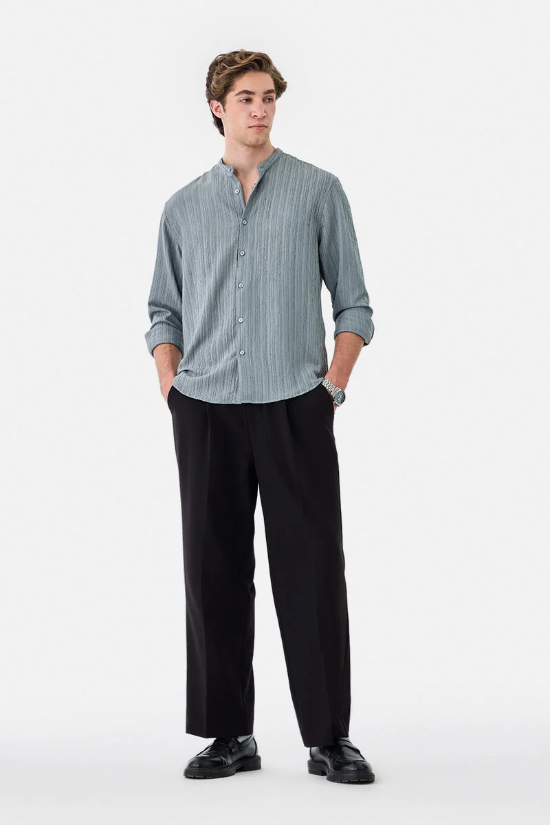 SNITCH Stretch Regular Fit Textured Mandarin Collar Shirt