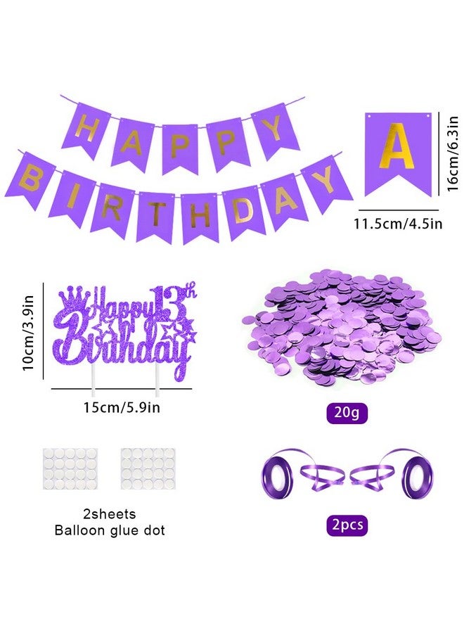 Huture 13 Birthday Decoration Happy Birthday Banner Balloons Garland Cupcake Toppers Purple Number 13 Helium Balloon Birthday Decorations for 13 Year Old Boy Girl Birthday Party Supplies Photo Backdrop, mix - Image 2