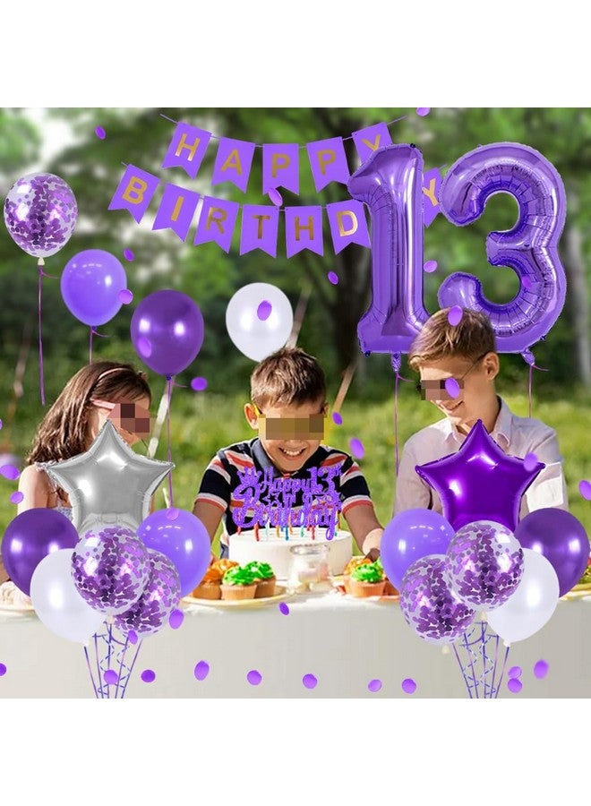 Huture 13 Birthday Decoration Happy Birthday Banner Balloons Garland Cupcake Toppers Purple Number 13 Helium Balloon Birthday Decorations for 13 Year Old Boy Girl Birthday Party Supplies Photo Backdrop, mix - Image 5