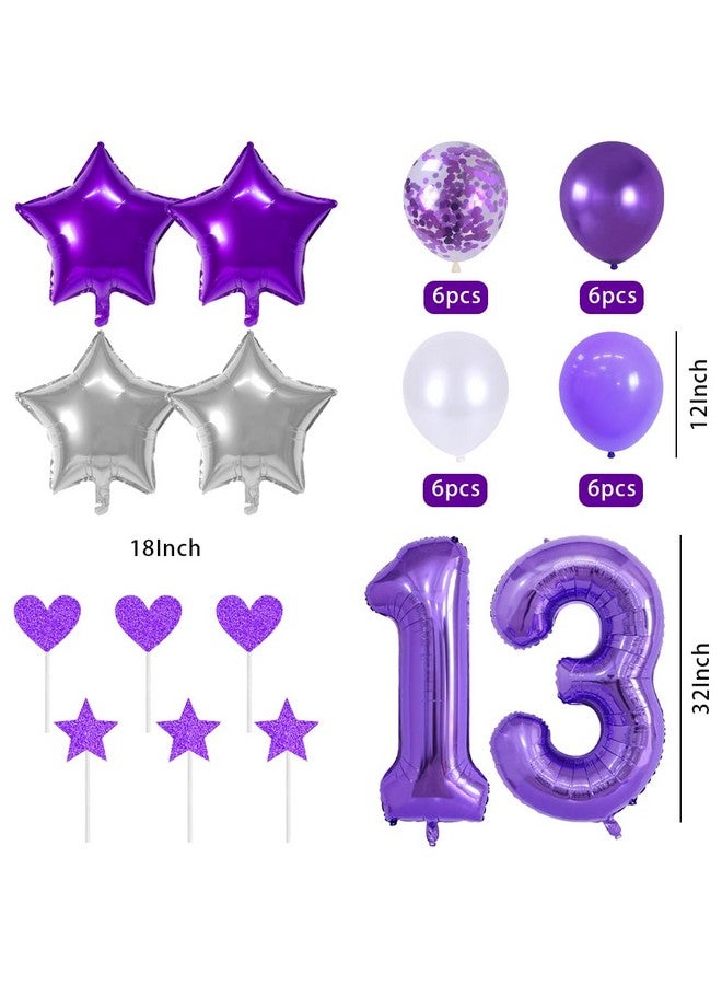 Huture 13 Birthday Decoration Happy Birthday Banner Balloons Garland Cupcake Toppers Purple Number 13 Helium Balloon Birthday Decorations for 13 Year Old Boy Girl Birthday Party Supplies Photo Backdrop, mix - Image 3