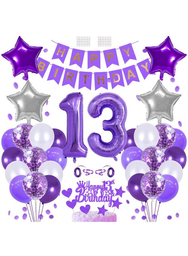 Huture 13 Birthday Decoration Happy Birthday Banner Balloons Garland Cupcake Toppers Purple Number 13 Helium Balloon Birthday Decorations for 13 Year Old Boy Girl Birthday Party Supplies Photo Backdrop, mix - Image 1