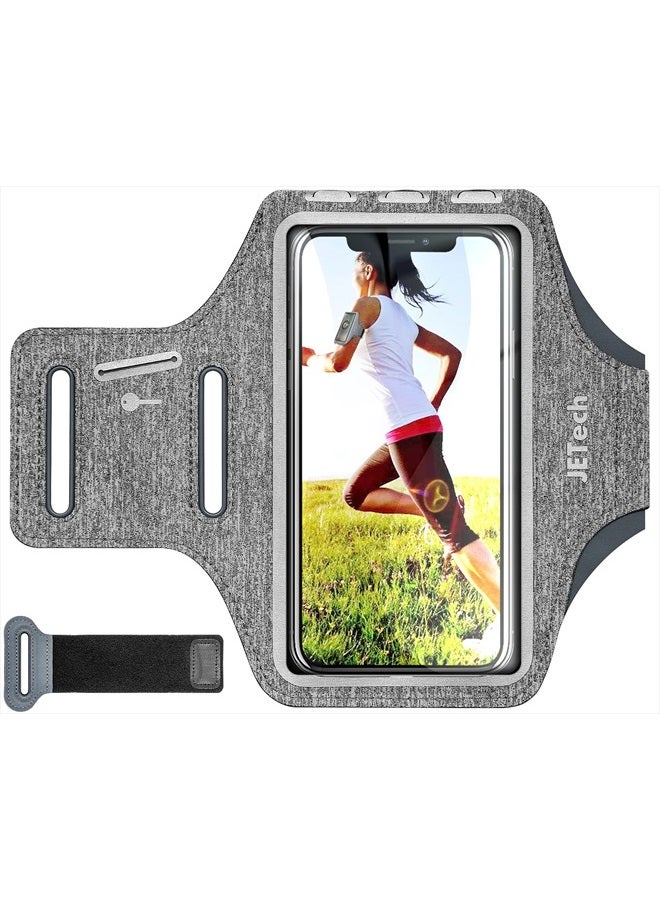 Jetech Phone Armband Holder with Key Holder and Card Slot for Phone Upto 6.2 inch, iPhone 14 Pro/14/13 Pro/13/12/11/XR/XS/X/8, Galaxy S23/S22, Pixel 7a/6a, Water Resistant, Adjustable Band, Grey - Image 1
