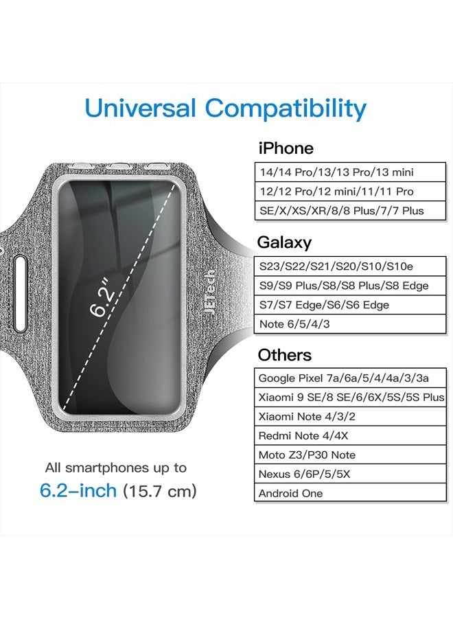 Jetech Phone Armband Holder with Key Holder and Card Slot for Phone Upto 6.2 inch, iPhone 14 Pro/14/13 Pro/13/12/11/XR/XS/X/8, Galaxy S23/S22, Pixel 7a/6a, Water Resistant, Adjustable Band, Grey - Image 2