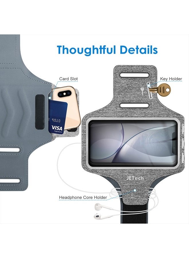 Jetech Phone Armband Holder with Key Holder and Card Slot for Phone Upto 6.2 inch, iPhone 14 Pro/14/13 Pro/13/12/11/XR/XS/X/8, Galaxy S23/S22, Pixel 7a/6a, Water Resistant, Adjustable Band, Grey - Image 4