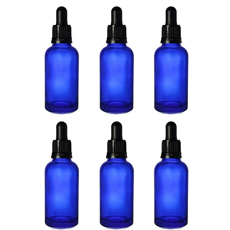 Devinez (Pack of 6) Multipurpose Refillable Blue Color Round Glass Bottle, 30 ml with Black Glass Dropper for Cosmetics, Serum, Essential Oils, Blends, Skin Care, Travel, Toners & DIY - Image 1