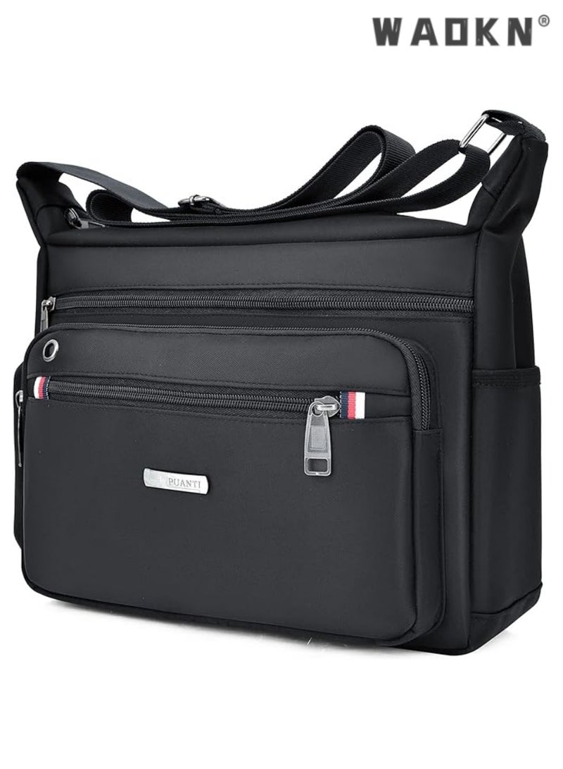 WAOKN Men's Versatile Messenger Bag, Lightweight Travel & Business Bag, Stylish Multi-functional Sling Single-shoulder Bag（Black） - Image 1
