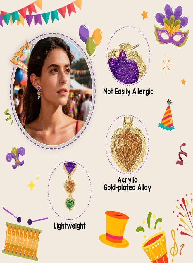 Joyline Festival Carnival Earrings for Women Colorful Statement Lightweight Drop Earrings Party Jewelry for Mardi Gras, Rave, Halloween, Christmas (Heart-B) - Image 3