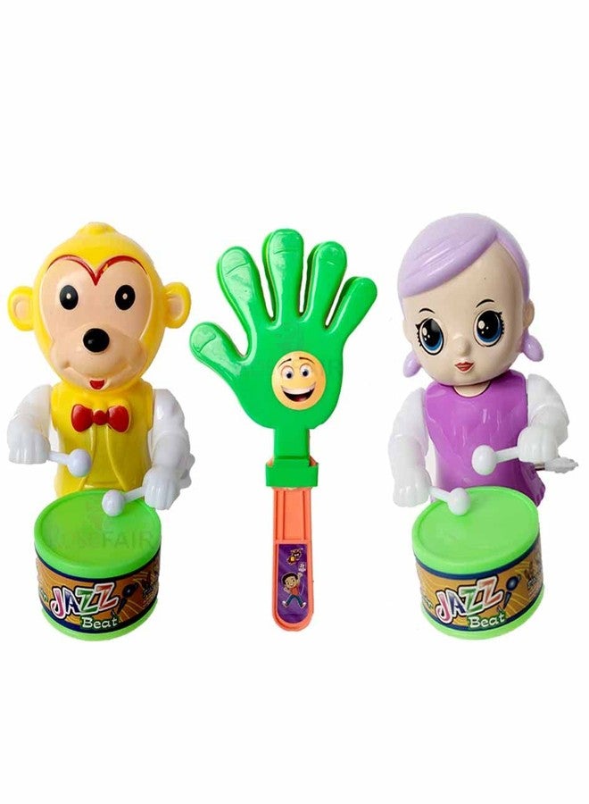 PRIMEFAIR Key Operated Cute Drummer Toy with Noisemakers Favors Concert Cheering Children Clap Clap Muiacal Toys (Monkey-PROS-Baby PINK-003) - Image 1