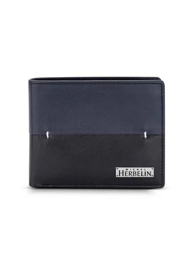 MICHEL HERBELIN Leather ID Wallet Navy Blue&Black Navy Blue/Black