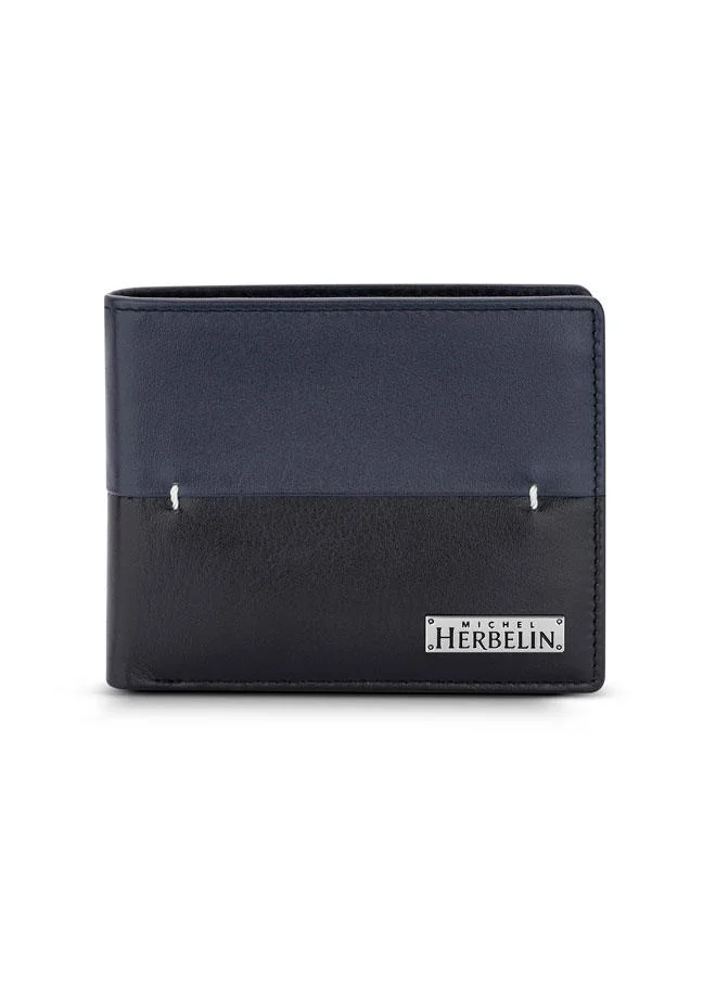 ميشيل هيربيلين Rime Leather Bi-Fold Blue & Black Wallet for Men's