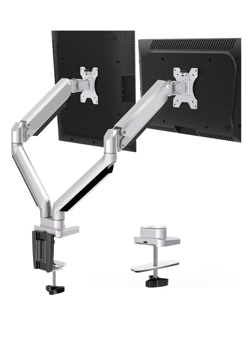 Dual Monitor Desk Mount, Die-Cast Aluminum Fully Adjustable Double Monitor Arm with Gas Spring, Computer Monitor Stand Fits 2 Screen 17 to 32 inch - Each Arm Holds up to 17.6LBS, - Image 1