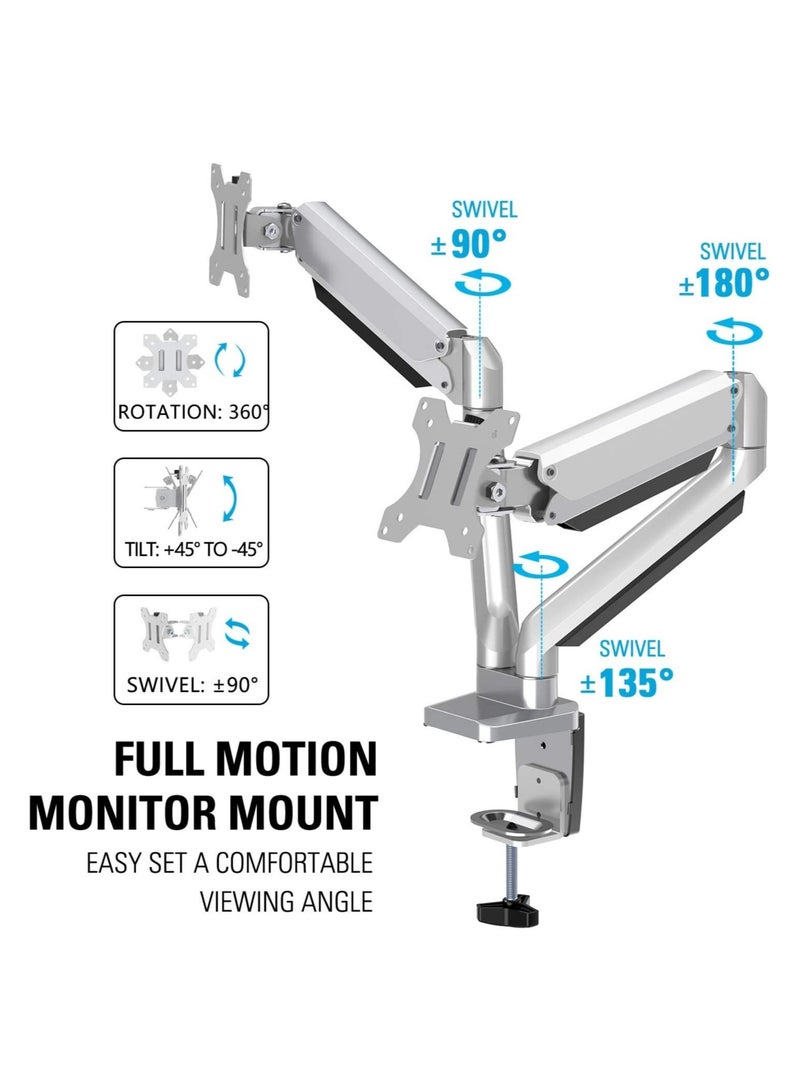 Dual Monitor Desk Mount, Die-Cast Aluminum Fully Adjustable Double Monitor Arm with Gas Spring, Computer Monitor Stand Fits 2 Screen 17 to 32 inch - Each Arm Holds up to 17.6LBS, - Image 3