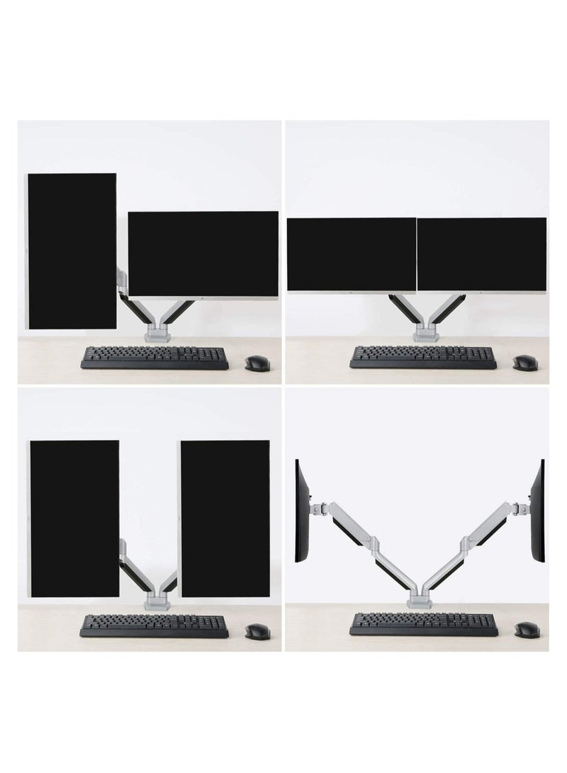 Dual Monitor Desk Mount, Die-Cast Aluminum Fully Adjustable Double Monitor Arm with Gas Spring, Computer Monitor Stand Fits 2 Screen 17 to 32 inch - Each Arm Holds up to 17.6LBS, - Image 4