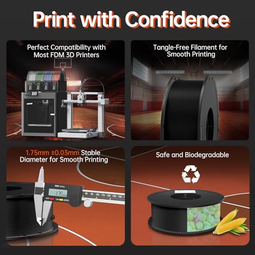 BigTreeTech BIQU PLA-HR Flexible 3D Printer Filament Specifically for Printing Airless Basketballs, 1.75mm 1KG Spool (2.2lbs), Flexi Tough Filament Compatible with Most FDM 3D Printer (Black) - Image 4