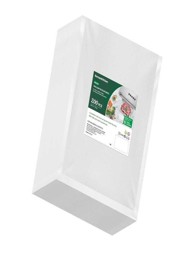 Bonsenkitchen Vacuum Sealer Bags, 200 pcs 8"W x 12"H, BPA-Free, Commercial Grade, Thick Embossed Bags for Food Storage & Sous Vide Cooking, Food Safety - Image 1
