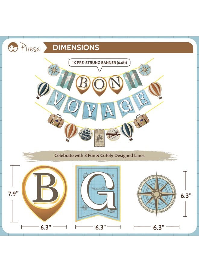 PIRESE Bon Voyage Party Decorations, Travel Party Decorations | Farewell, Travel-themed Birthday, Retirement | Includes Banner, Balloons, Stars & Globe Balloons | Brown, Blue, Gold - Image 3