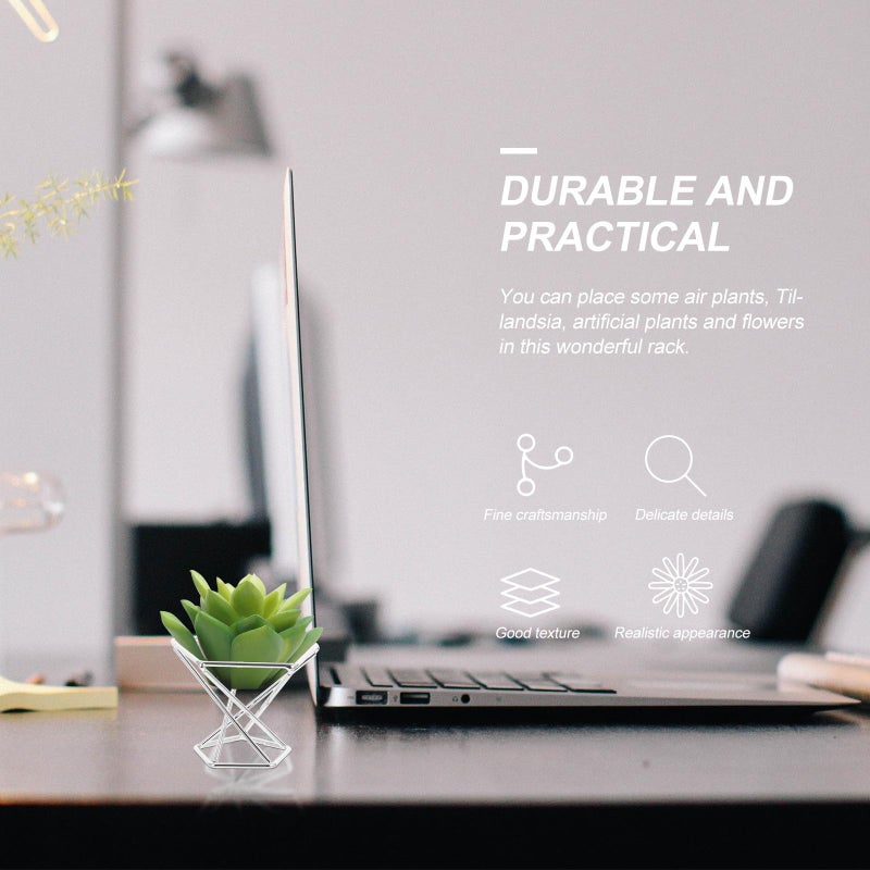 Silver Geometric Metal Air Plant Stands Set Of 4 Desktop Tillandsia Holder For Home Garden - Image 5