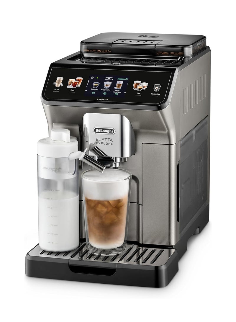 De'Longhi Eletta Explore Bean to Cup coffee machine with Latte cream Hot And Cool Technology, Cold Extraction Technology, With 3.5"TFT Display And Soft Control, Wifi Connectivity 1.8 L 1450 W ECAM450.86.T Titanium - Image 3