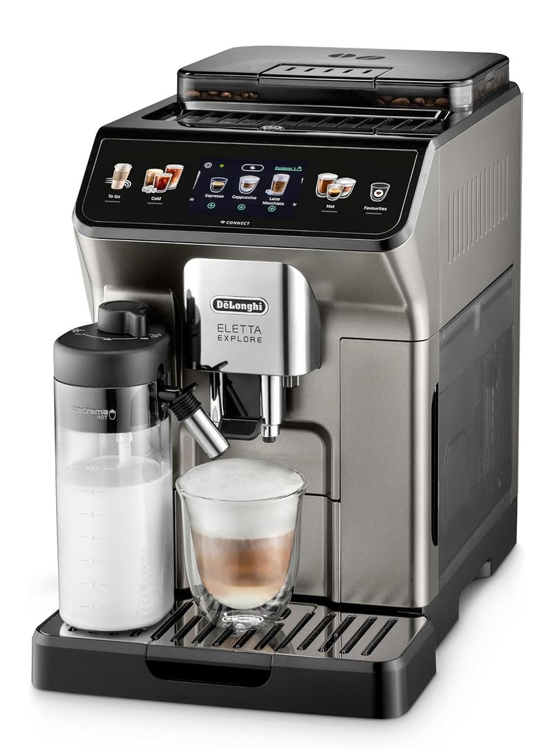 De'Longhi Eletta Explore Bean to Cup coffee machine with Latte cream Hot And Cool Technology, Cold Extraction Technology, With 3.5"TFT Display And Soft Control, Wifi Connectivity 1.8 L 1450 W ECAM450.86.T Titanium - Image 4