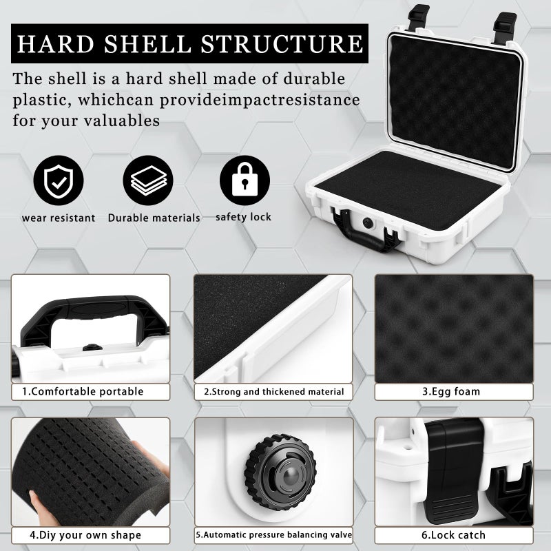 Relaxweex 1 Pcs 16.3 x 12.4 x 6.5 Inch Waterproof Hard Case with DIY Customizable Foam Insert Portable Protective Case with Knife for Camera Drones Equipments Tools Test Instruments (White) - Image 3