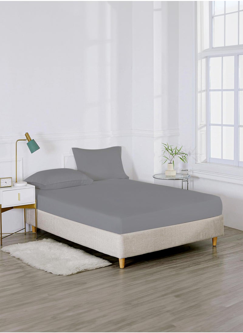 American Linen Queen Plain Fitted Sheet with 2 Pillow Case 180 x 200 Cm Grey  - Image 1