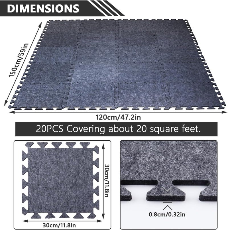 Terukir 20 Pcs Thick Sound Absorbing Interlocking Floor Mats, 11.8 x 11.8 x 0.32 inches High Density Piano Carpet Drum Rug, Non-Slip Anti Vibration Soundproof Pads Acoustic Blankets for Music Studio, Grey - Image 2