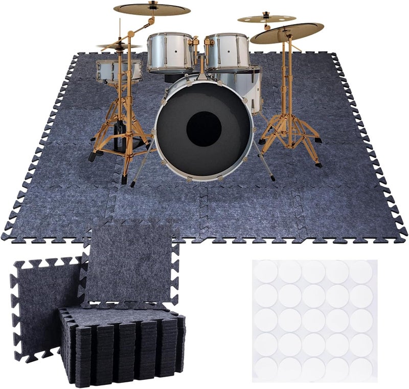 Terukir 20 Pcs Thick Sound Absorbing Interlocking Floor Mats, 11.8 x 11.8 x 0.32 inches High Density Piano Carpet Drum Rug, Non-Slip Anti Vibration Soundproof Pads Acoustic Blankets for Music Studio, Grey - Image 1