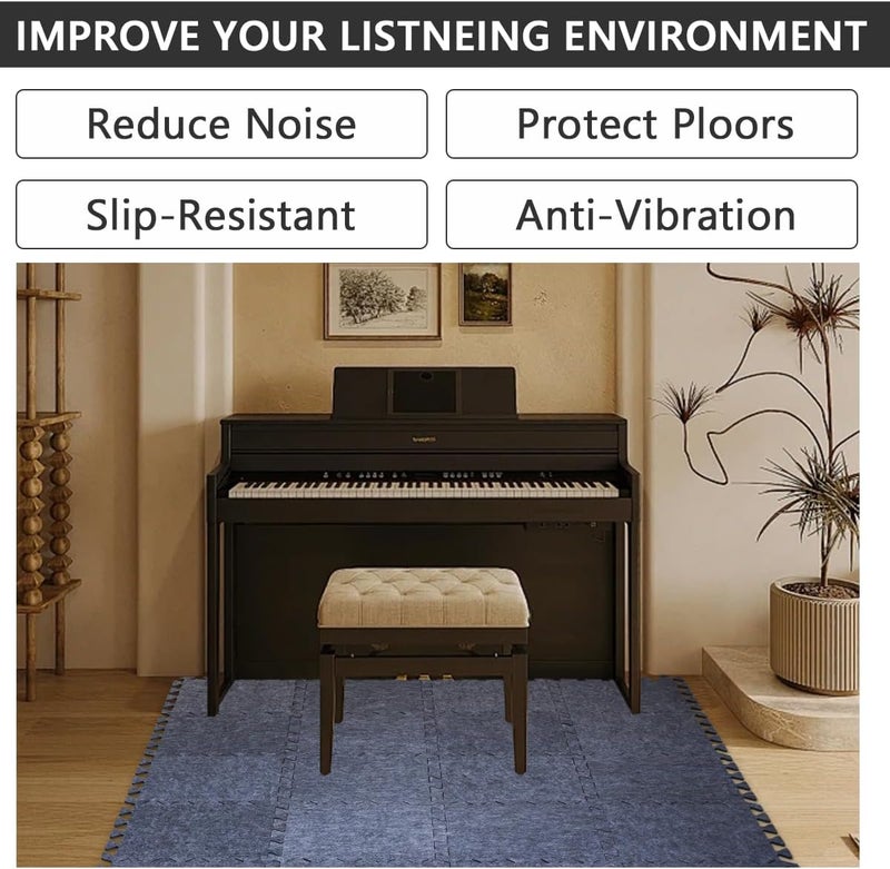 Terukir 20 Pcs Thick Sound Absorbing Interlocking Floor Mats, 11.8 x 11.8 x 0.32 inches High Density Piano Carpet Drum Rug, Non-Slip Anti Vibration Soundproof Pads Acoustic Blankets for Music Studio, Grey - Image 3