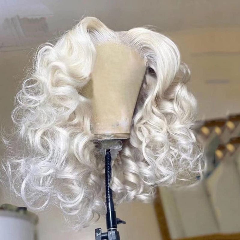 ANDRIA 13X4 HD Lace Front Wigs PrePlucked Hairline 16 Inch Body Wave Gray Glueless Lace Frontal Wigs with Baby Hair Silver Short Bob Wig 200 Density Grey Loose Wave Lace Closure Wig