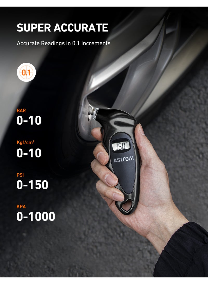 AstroAI AstroAI Digital Tire Pressure Gauge 150 PSI 4 Settings for Car Truck Bicycle with Backlit LCD and Non-Slip Grip Tyre Pressure Checker  - Image 1