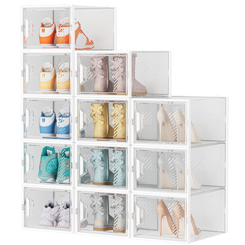 SIMPDIY Shoe Storage, 12 Pack X-Large Shoe Organizer for Closet, Shoe Boxes Clear Plastic Stackable Shoe Storage Boxes for Size 13 - Image 1