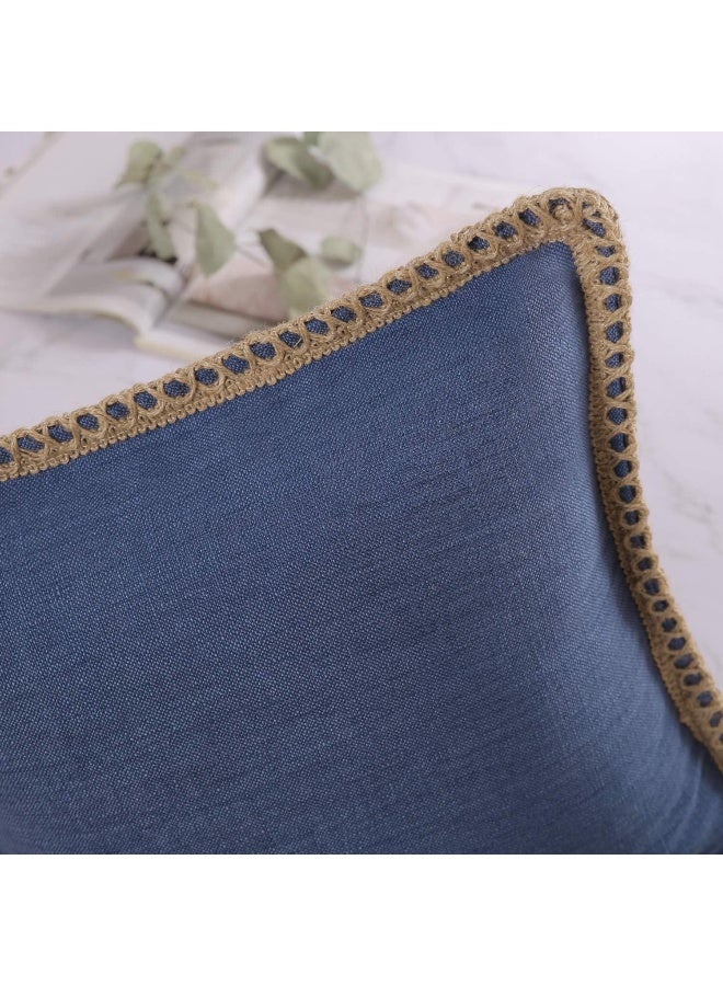 Phantoscope Farmhouse Solid Throw Decorative Pillow Cover Burlap Linen Trimmed Tailored Edges Outdoor Pillow Navy Blue 20 x 20 inches 50 x 50 cm Pack of 1 - Image 4