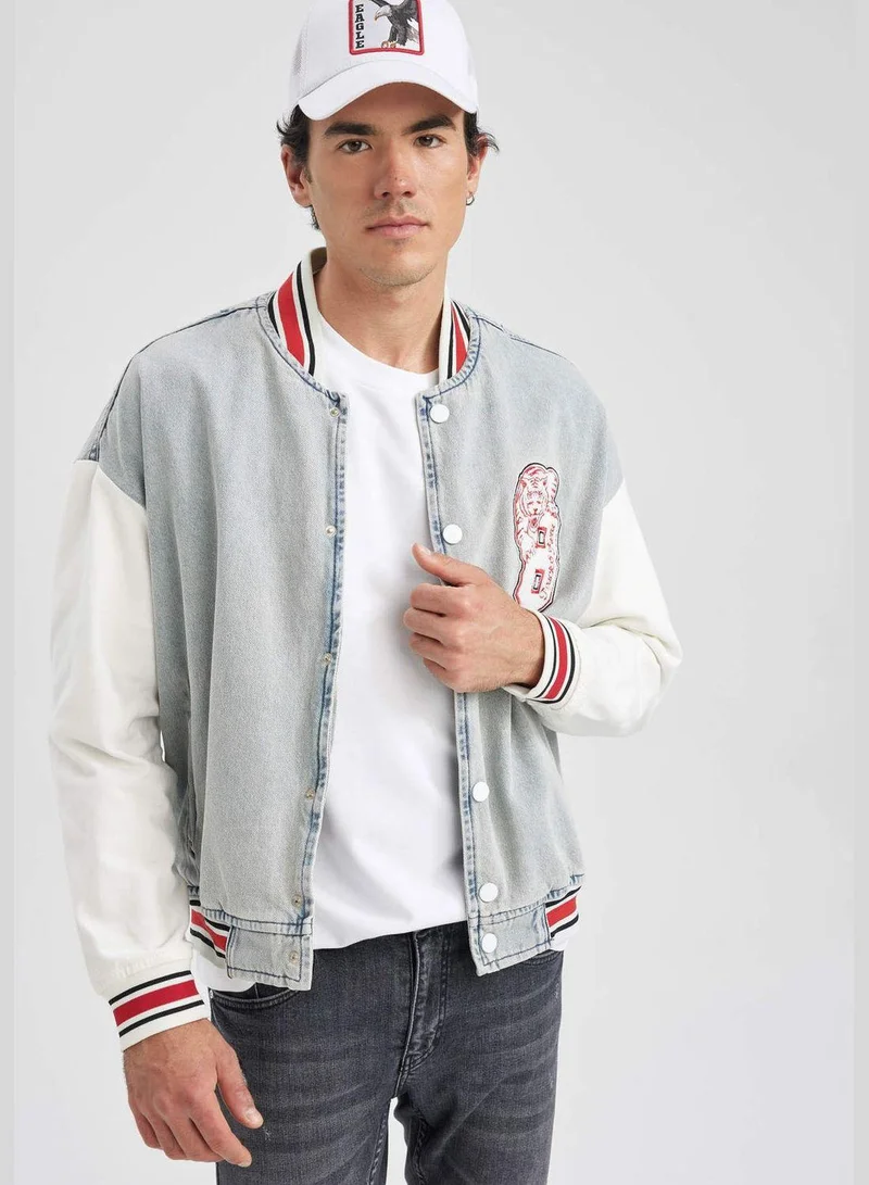 DeFacto  Man Relax Fit Bomber Long Sleeve Denim Jacket for Men | Best Price UAE