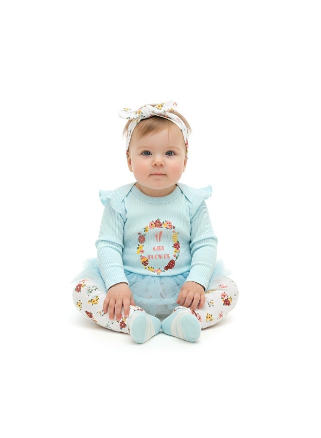 Bambimici -  Baby Girl 4-Piece Tutu Always Smile Bunny Set - Sky Blue - Image 1