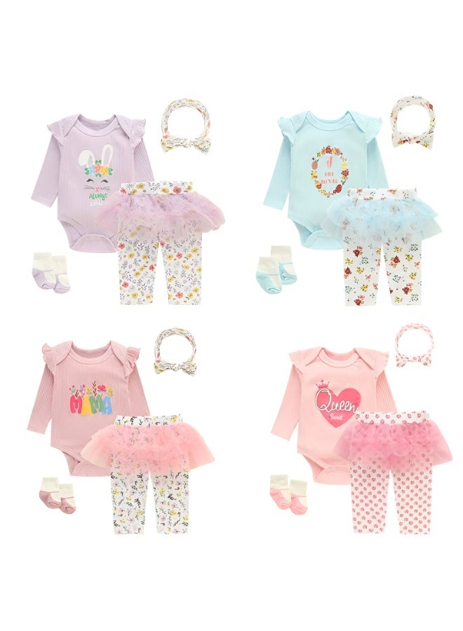 Bambimici -  Baby Girl 4-Piece Tutu Always Smile Bunny Set - Sky Blue - Image 4