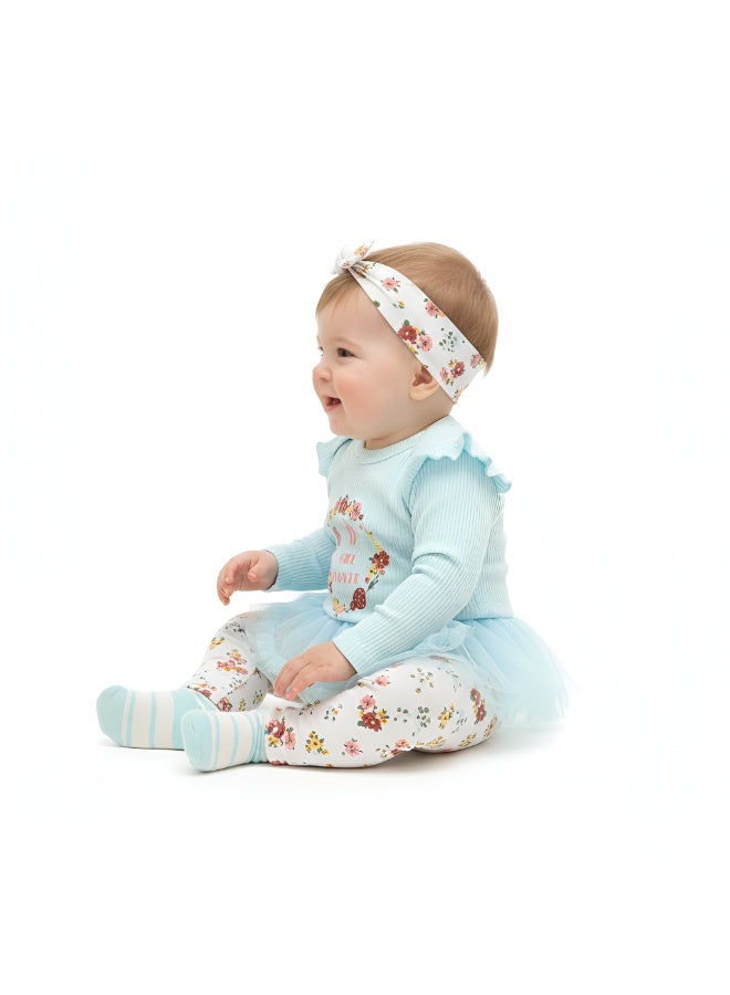 Bambimici -  Baby Girl 4-Piece Tutu Always Smile Bunny Set - Sky Blue - Image 3