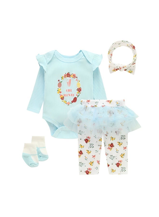 Bambimici -  Baby Girl 4-Piece Tutu Always Smile Bunny Set - Sky Blue - Image 2