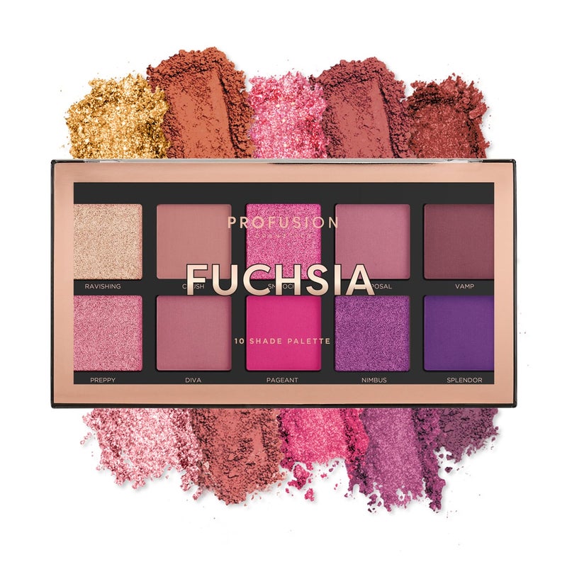 Profusion Cosmetics 10 Shade Eyeshadow Palette - High Pigmented Multi-Finish Colors, Vegan & Cruelty-Free, Create Stunning Looks On-the-Go - Travel-Friendly & Versatile Makeup, Fuchsia - Image 1