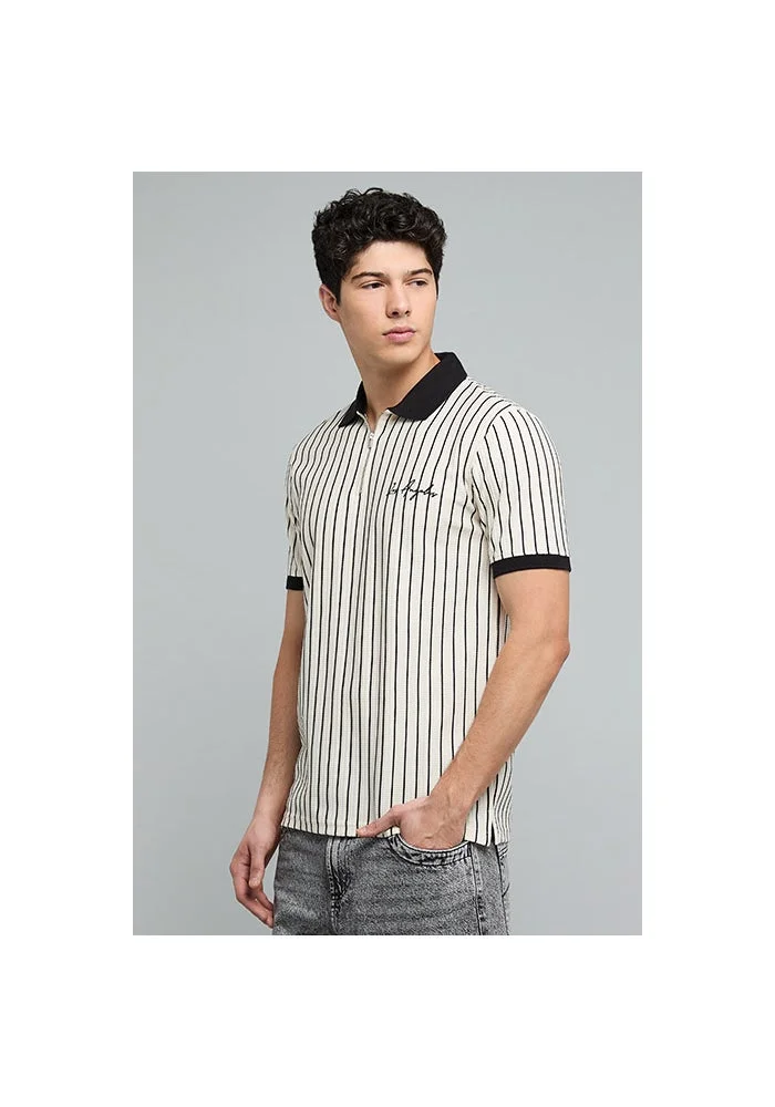 أر أند بي Striped Polo T-Shirt with Short Sleeves