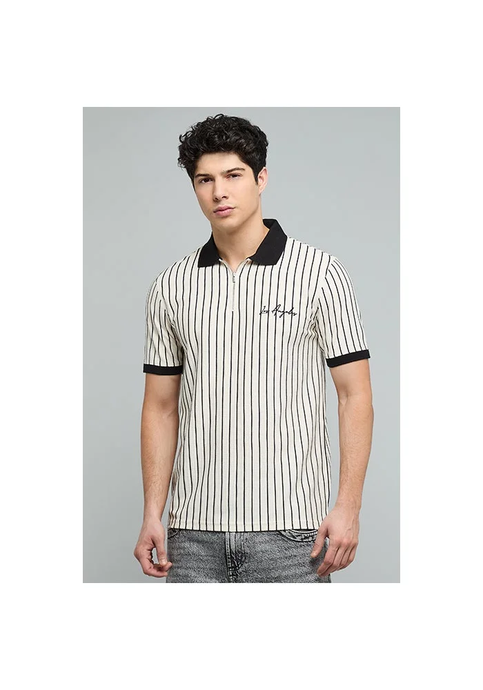 أر أند بي Striped Polo T-Shirt with Short Sleeves