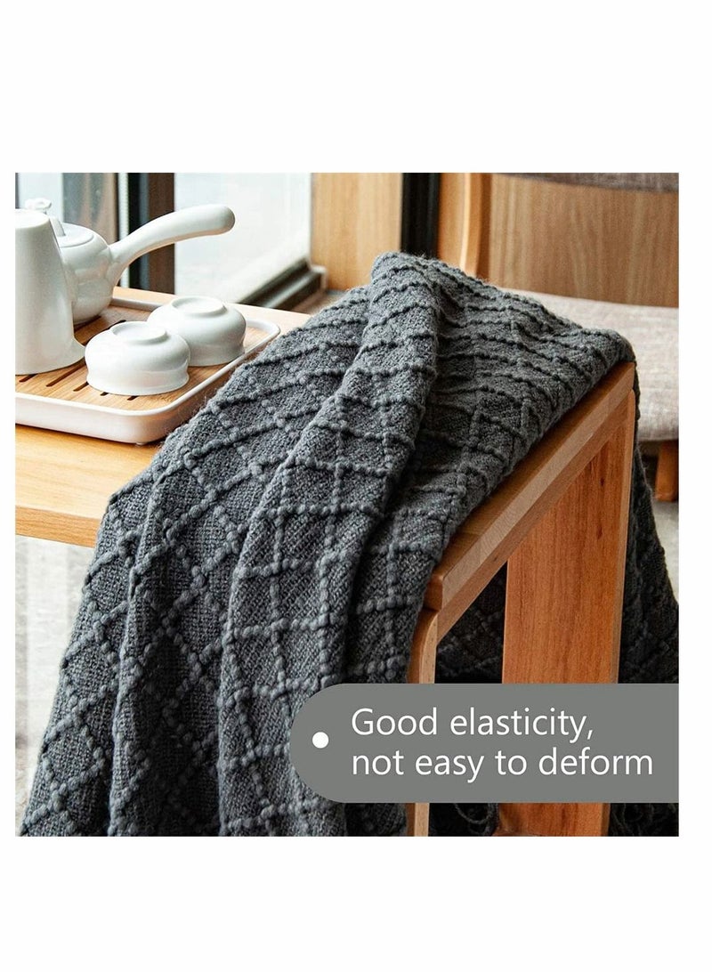 Acrylic Knitted Throw Blanket Lightweight and Soft Cozy Decorative Woven Blanket with Tassels for Travel Couch Bed Sofa Available All Year Round 51 x 67 Inch Dark Grey - Image 4