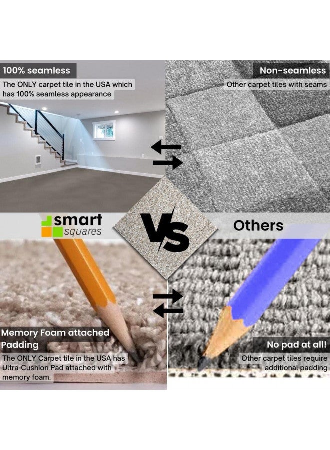 SMART SQUARES THE SIMPLE FLOORING SOLUTION بلاط السجاد الذكي سهل الشارع بريميوم مصنوع في الولايات المتحدة الأمريكية 8x8 بوصة، مبطن ناعم، مظهر سلس، قابل للتقشير واللصق لتركيب سهل بنفسك (عينة، 815 حديد صقيع) - Image 3