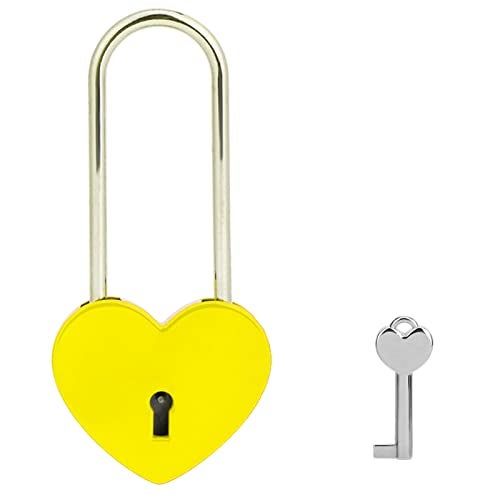 VeYocilk Love Lock Heart Padlock,Yellow Single Heart Wish Lock with Key for Lovers Wedding,Valentine's Day,Anniversary,Travel(with Key) - Image 1