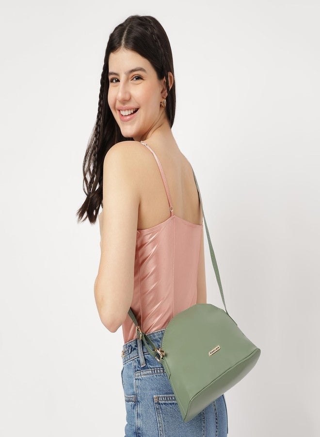 Fastrack Sling Bag | Faux Leather Sling With Adjustable Belt and Quick Access Pocket | Zip Closure and Spacious Interior | Trendy Women's Handbags, Green - Image 2