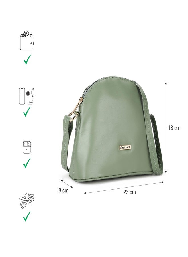 Fastrack Sling Bag | Faux Leather Sling With Adjustable Belt and Quick Access Pocket | Zip Closure and Spacious Interior | Trendy Women's Handbags, Green - Image 4