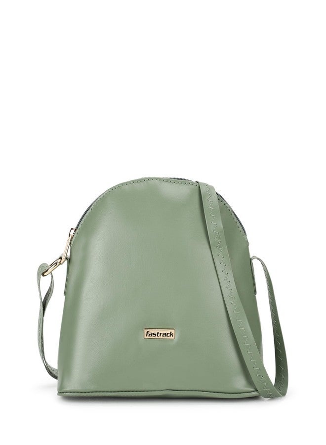 Fastrack Sling Bag | Faux Leather Sling With Adjustable Belt and Quick Access Pocket | Zip Closure and Spacious Interior | Trendy Women's Handbags, Green - Image 1